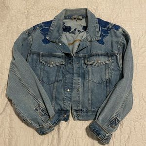 Free people embroidered cropped jean jacket